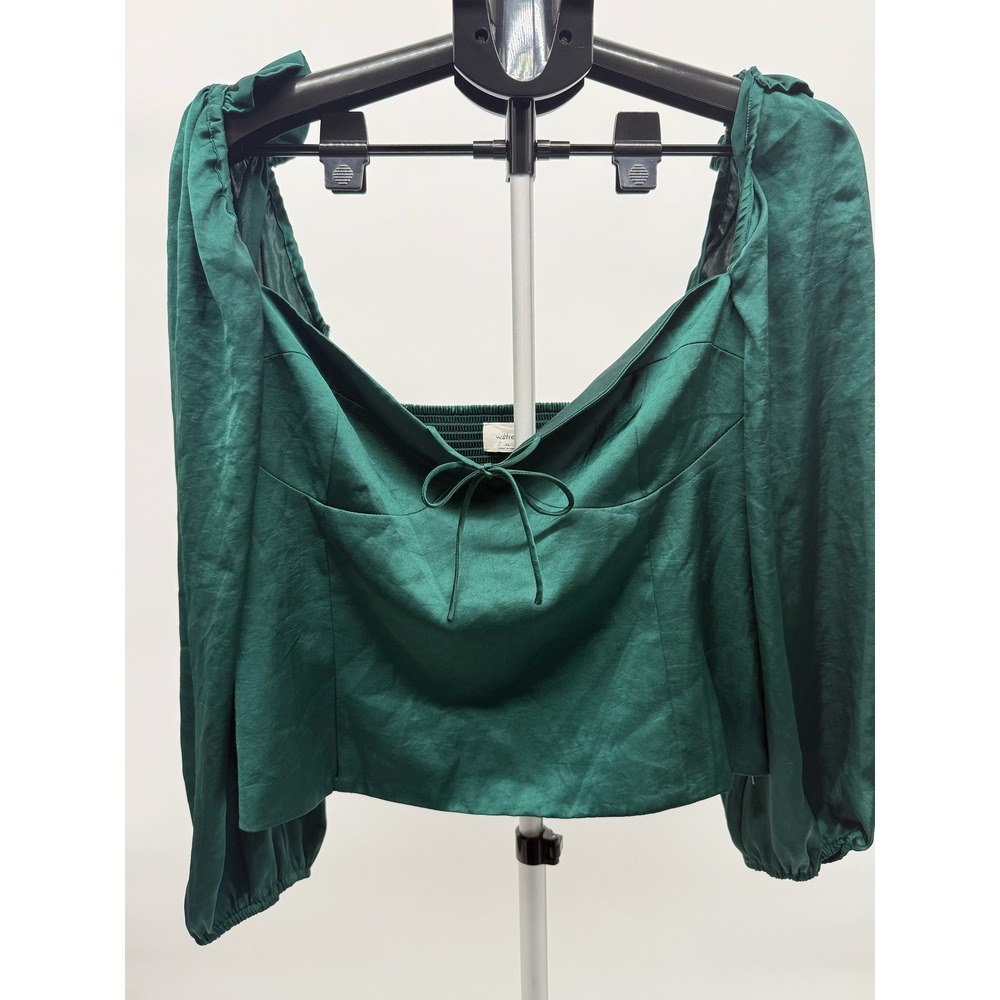 Wilfred Aritzia Novella Blouse Aventurine Green Smocked Puff Sleeve XL NWT